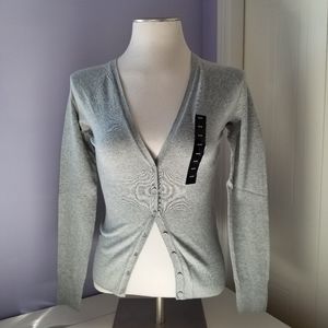 GREY v neck buttom down cotton cardigan